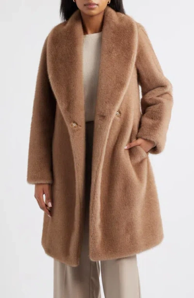 Michael Kors Faux Fur Belted Coat In Brown