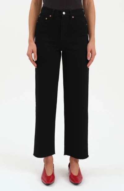 Daze Pleaser High Waist Raw Hem Crop Jeans In Black