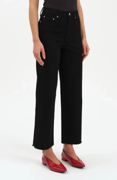 Daze Pleaser High Waist Raw Hem Crop Jeans In Black