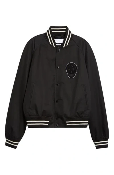 Alexander Mcqueen Mcqueen Skull Patch Varsity Bomber Jacket In Black