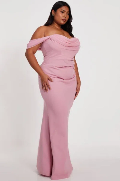 Quiz Plus Size Scuba Crepe/chiffon Bardot Maxi Dress