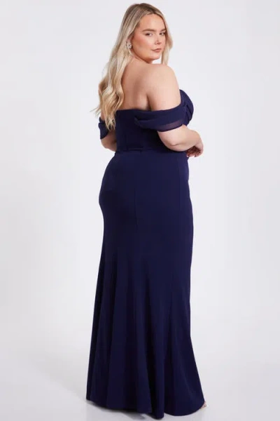 Quiz Plus Size Scuba Crepe/chiffon Bardot Maxi Dress