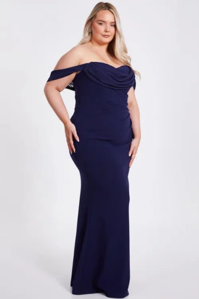 Quiz Plus Size Scuba Crepe/chiffon Bardot Maxi Dress