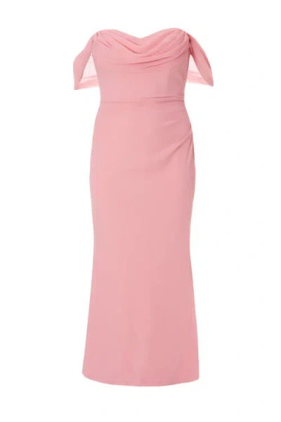 Quiz Plus Size Scuba Crepe/chiffon Bardot Maxi Dress
