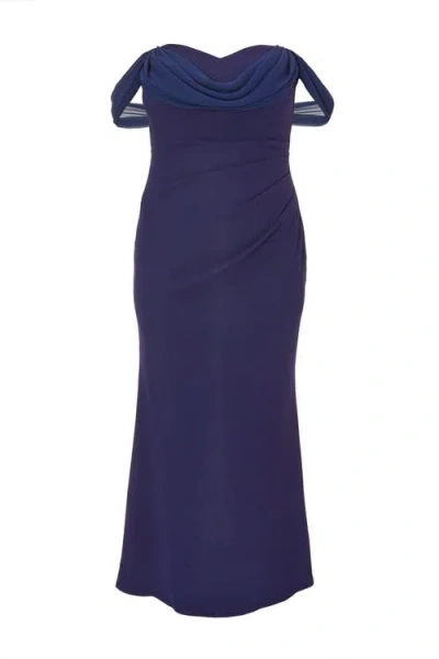 Quiz Plus Size Scuba Crepe/chiffon Bardot Maxi Dress