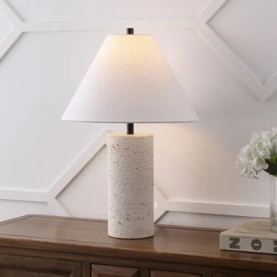 Jonathan Y Kelsey 22.50" Modern Minimalist Travertine Column Led Table Lamp In White