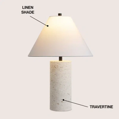 Jonathan Y Kelsey 22.50" Modern Minimalist Travertine Column Led Table Lamp In White