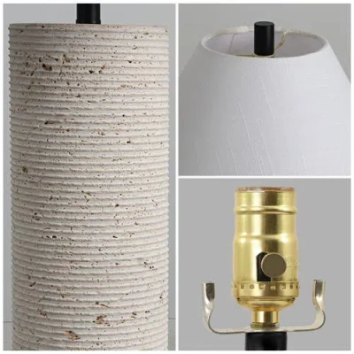 Jonathan Y Kelsey 22.50" Modern Minimalist Travertine Column Led Table Lamp In White