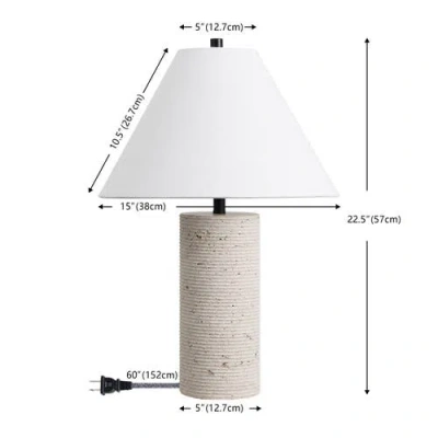 Jonathan Y Kelsey 22.50" Modern Minimalist Travertine Column Led Table Lamp In White