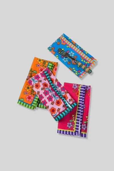 Furbish Summer Floral Napkins Set Of 4 In Multi