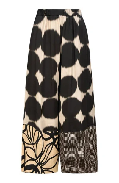 Alembika Serene Mixed Print Wide Leg Pants In Black