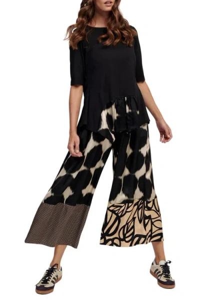 Alembika Serene Mixed Print Wide Leg Pants In Black