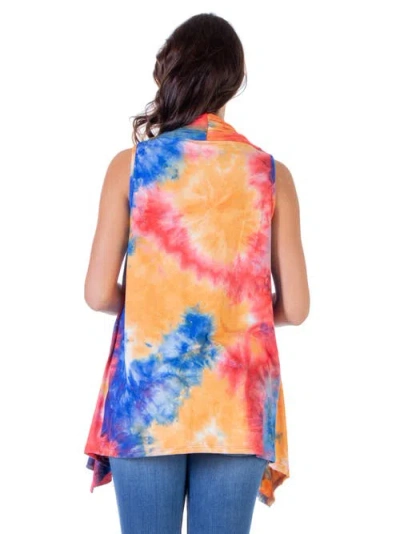 24seven Comfort Apparel Maternity Orange Tie Dye Open Front Shrug Vest In Multi
