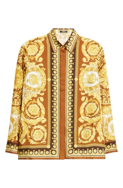 Versace Barocco 92 Silk Twill Button-up Shirt In Yellow