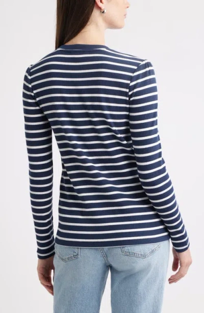 Caslonr Caslon(r) Stripe Button Shoulder Long Sleeve Rib T-shirt