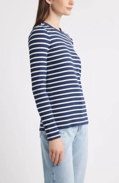 Caslonr Caslon(r) Stripe Button Shoulder Long Sleeve Rib T-shirt