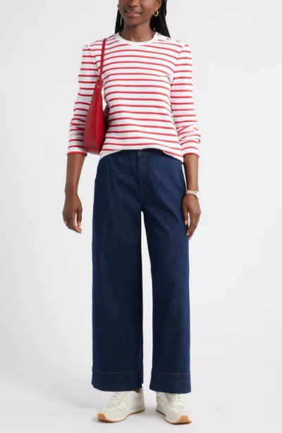 Caslonr Caslon(r) Stripe Button Shoulder Long Sleeve Rib T-shirt