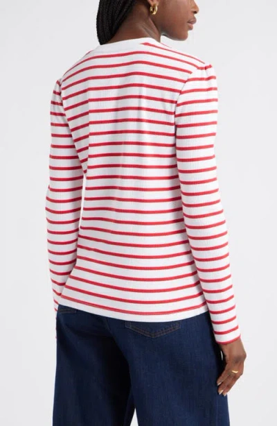Caslonr Caslon(r) Stripe Button Shoulder Long Sleeve Rib T-shirt