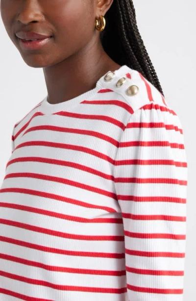 Caslonr Caslon(r) Stripe Button Shoulder Long Sleeve Rib T-shirt