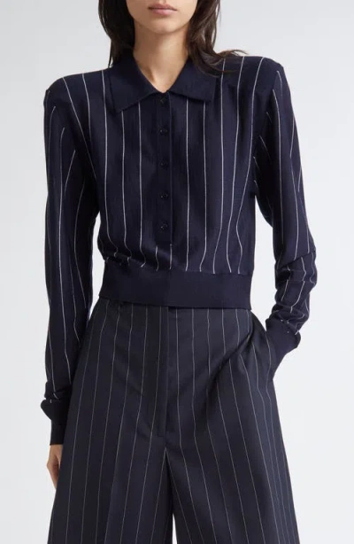 Stella Mccartney Pinstripe Long Sleeve Virgin Wool Crop Polo