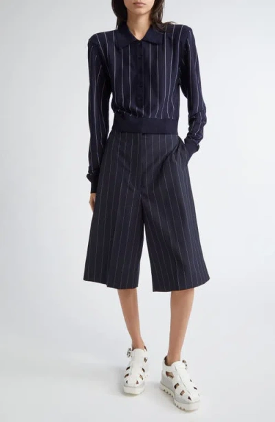 Stella Mccartney Pinstripe Long Sleeve Virgin Wool Crop Polo