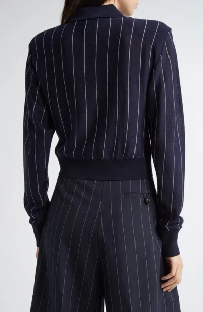Stella Mccartney Pinstripe Long Sleeve Virgin Wool Crop Polo