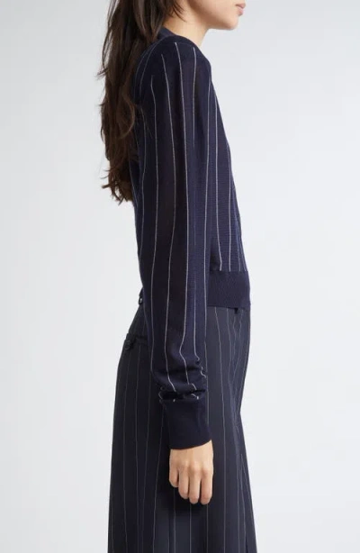 Stella Mccartney Pinstripe Long Sleeve Virgin Wool Crop Polo