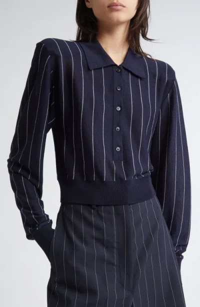 Stella Mccartney Pinstripe Long Sleeve Virgin Wool Crop Polo
