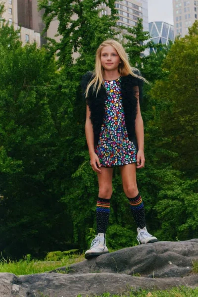 Lola + The Boys Bejeweled Gem Dress In Multi