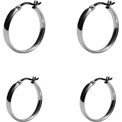 Argento Vivo Sterling Silver 2 Pairs Of Sterling Silver Flat Edge Hoop Earrings