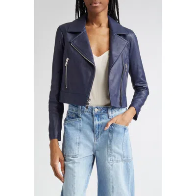 L Agence L'agence Onna Crop Leather Biker Jacket In Blue
