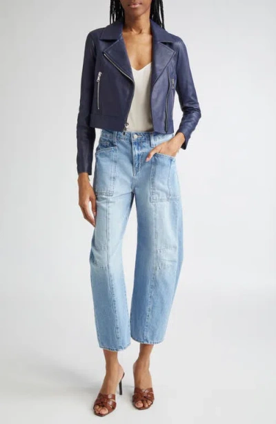 L Agence L'agence Onna Crop Leather Biker Jacket In Blue