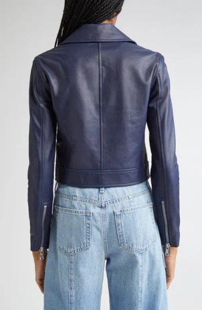 L Agence L'agence Onna Crop Leather Biker Jacket In Blue