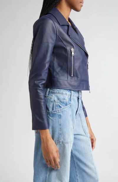 L Agence L'agence Onna Crop Leather Biker Jacket In Blue