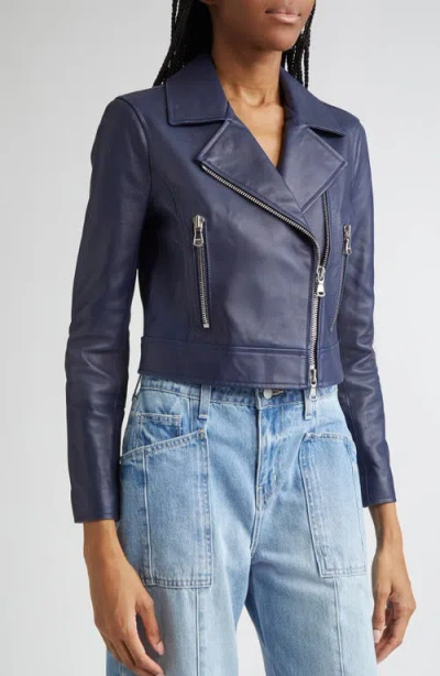 L Agence L'agence Onna Crop Leather Biker Jacket In Blue