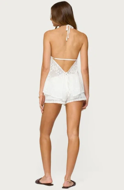 Edikted Arlie Tie Front Floral Lace Halter Top In White