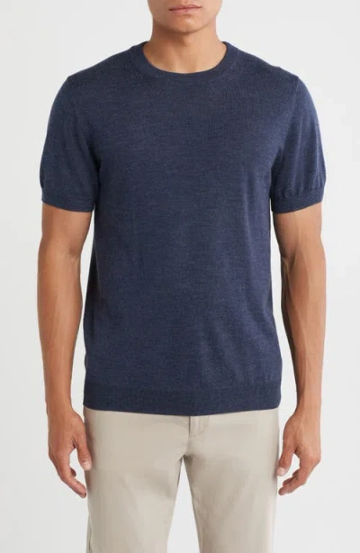Nordstrom Short Sleeve Merino Wool & Silk Crewneck Sweater In Blue