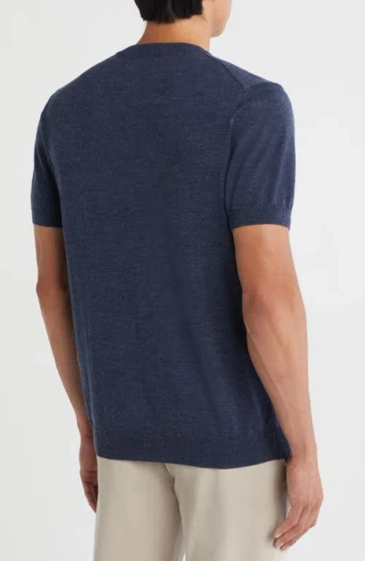 Nordstrom Short Sleeve Merino Wool & Silk Crewneck Sweater In Blue