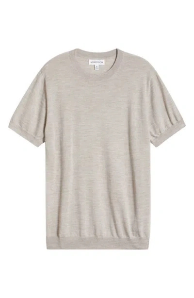 Nordstrom Short Sleeve Merino Wool & Silk Crewneck Sweater In Gray
