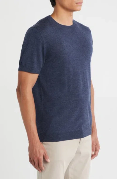 Nordstrom Short Sleeve Merino Wool & Silk Crewneck Sweater In Blue