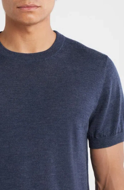 Nordstrom Short Sleeve Merino Wool & Silk Crewneck Sweater In Blue