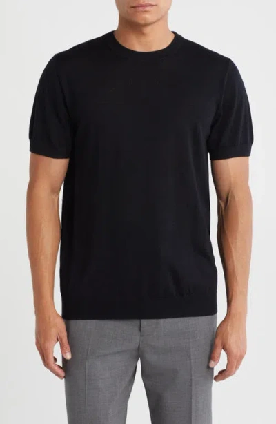 Nordstrom Short Sleeve Merino Wool & Silk Crewneck Sweater In Black