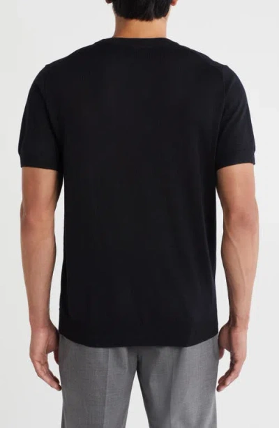 Nordstrom Short Sleeve Merino Wool & Silk Crewneck Sweater In Black
