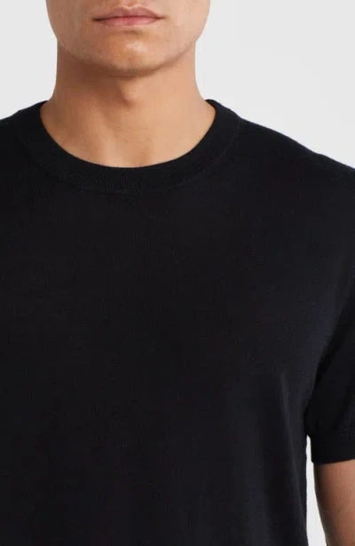Nordstrom Short Sleeve Merino Wool & Silk Crewneck Sweater In Black