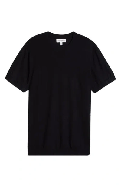 Nordstrom Short Sleeve Merino Wool & Silk Crewneck Sweater In Black