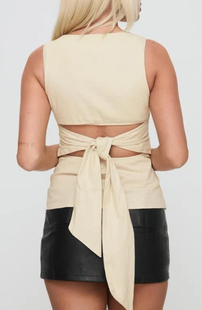 Princess Polly Michaud Tie Back Stretch Cotton Tank In Neutral