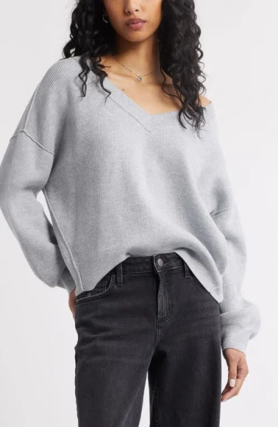 Bp. Seamed Oversize V-neck Rib Sweater In Gray