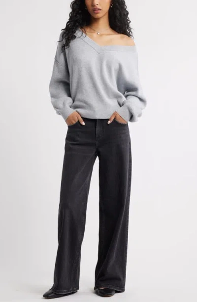 Bp. Seamed Oversize V-neck Rib Sweater In Gray
