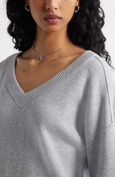 Bp. Seamed Oversize V-neck Rib Sweater In Gray
