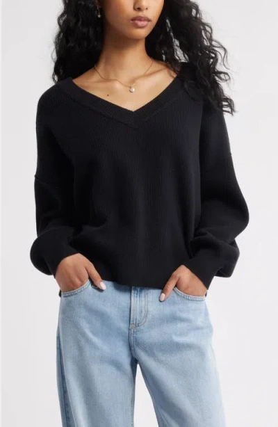 Bp. Seamed Oversize V-neck Rib Sweater In Black